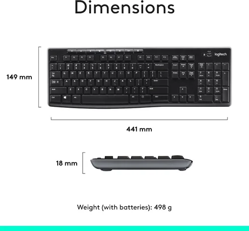 Vista 9 de Logitech MK270 - Combo de teclado y mouse inalámbrico para Windows, 2.4 GHz, 8 teclas multimedia, PC, portátil, teclado inalámbrico y mouse compacto