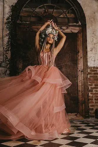 Vista 3 de Vestidos de graduación de tul para mujer, largos con tirantes delgados, vestido de baile hinchado, vestido de princesa formal, vestidos de fiesta