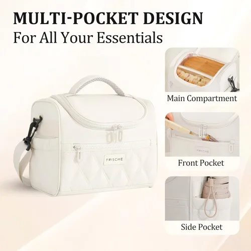 Vista 5 de Bolsa de almuerzo para mujer, suave y ligera, lonchera aislada a prueba de fugas con correas, lonchera térmica reutilizable para almuerzo
