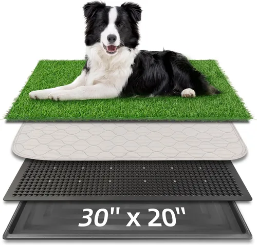 Vista 10 de Almohadilla de césped para perros con bandeja, 25 x 20 pulgadas para interior de césped artificial Puppy Potty Training, Portable Dog Toilet Pet