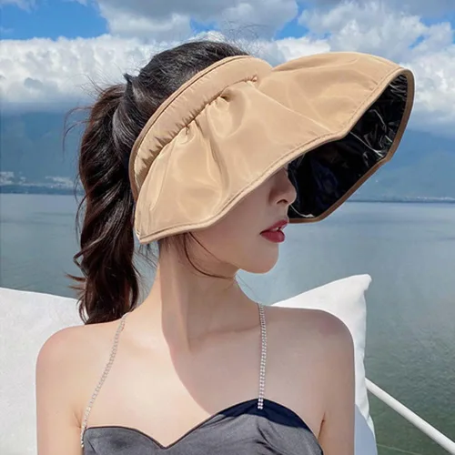 Vista 2 de Sombrero de sol plegable para mujer, visera ancha, protección UV, sombrero de playa