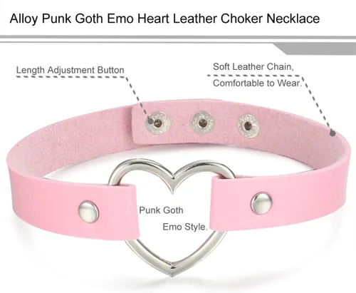 Vista 3 de FIBO STEEL 1-4 collares de cuero para mujer, gargantilla de corazón, estilo punk gótico, ajustable