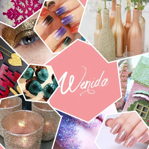 Vista 2 de Glitter Wenida - 12 colores holográficos cosméticos láser festival polvo lentejuelas manualidades purpurina para artes, cara, cabello, cuerpo y uñas