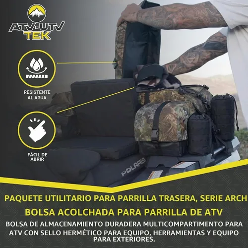 Vista 3 de ATV TEK Arch Series Paquete de utilidad de gran tamaño para rack trasero, bolsa de carga acolchada para ATV - Kings Mountain Shadow Camo