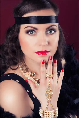 Vista 6 de Juego de 2 pulseras de los años 20 de los años 20, pulsera de cristal de perlas de imitación para mujer
