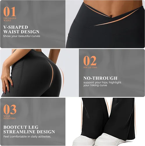 Vista 3 de Buauty Leggings negros acampanados, pantalones de yoga para mujer, pantalones acampanados negros, corte de bota, ropa casual de entrenamiento