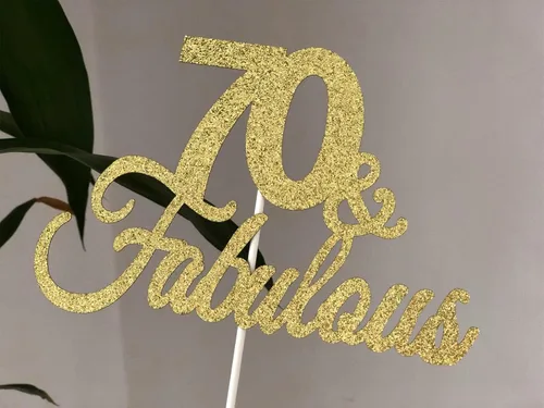 Vista 7 de Decoración para tartas de doble cara con purpurina dorada 70 y fabulosa decoración para tartas 70 para cumpleaños 70, boda, aniversario, decoración