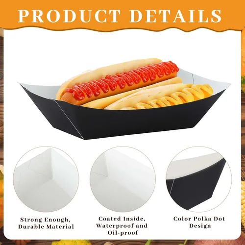 Vista 3 de Bandeja de papel desechable para alimentos, barcos de alimentos, resistente a la grasa, bandeja de palomitas de maíz para servir nachos, tacos