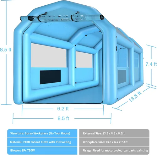 Vista 2 de XHYCPY Cabina de pulverización inflable de 13.5 x 8.5 x 8.5 pies, tienda de campaña inflable portátil con soplador de 750 W y sistema de filtro