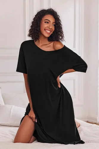 Vista 3 de Ekouaer Camisones largos para mujer, cuello redondo, ropa de dormir, ropa de dormir