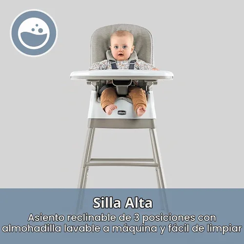 Vista 3 de Chicco Stack Hi-Lo - Silla alta convertible multiusos 6 en 1, reclinables para bebés y niños pequeños, fácil de limpiar, silla alta para bebé Arena