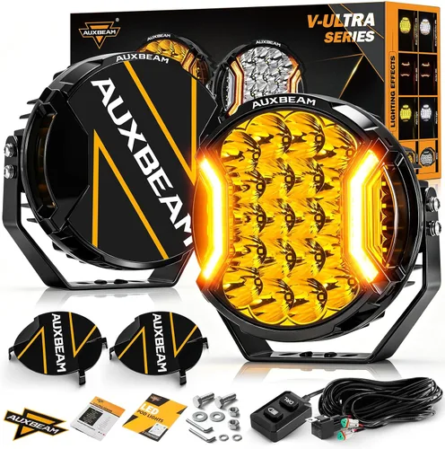 Vista 12 de Auxbeam Serie V-MAX 204W Luces LED de Conducción en Pod, Luz de Proyección Rectangular de 7 Pulgadas para Todo Terreno con DRL Ámbar y Luz Trasera
