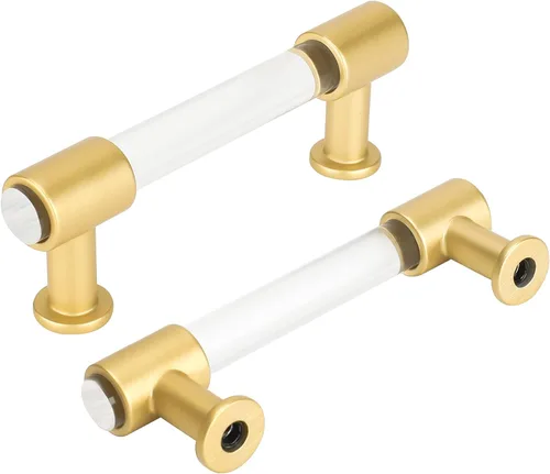 Vista 11 de Goldenwarm Paquete de 10 Pomos Dorados para Gabinete de Acrílico, Pomos para Cajones Decorativos de Acrílico Transparente en Forma de T, Herrajes