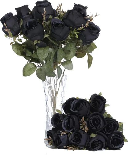 Vista 9 de Ramo de flores artificiales de seda, 20 cabezas, 2 paquetes, champán y Champán y crema