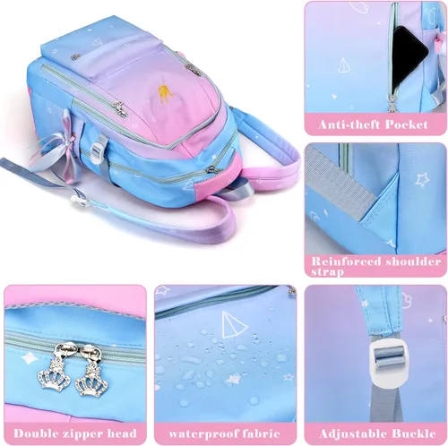Vista 4 de Mochila para niñas y niños, bonita mochila escolar Kawaii ligera para escuela media y secundaria con bolsillo antirrobo, Negro Blanco, Mochila