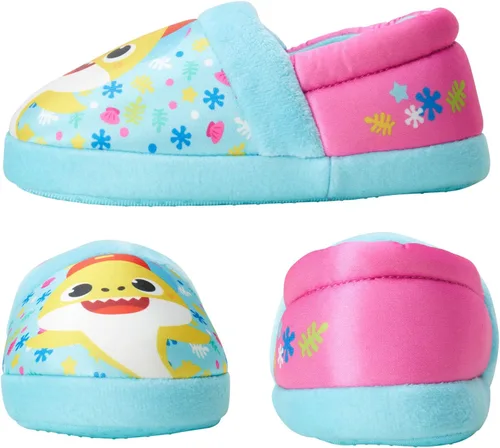 Vista 3 de Nickelodeon Toddler Boys' and Girls Baby Shark Slippers - Plush Fuzzy Slippers, Non-Skid Sole (5-12 ToddlerKid)