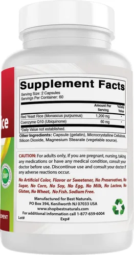 Vista 6 de Best Naturals Arroz de levadura roja con CoQ10, 120 cápsulas - Fórmula cardiovascular contiene 600 mg de arroz de levadura roja y 30 mg de CoQ10