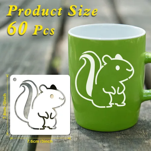 Vista 3 de MWOOT 60 plantillas de pintura de animales lindos, plantillas de dibujo impermeables para bricolaje, tela de lona, decoración de pared, juego