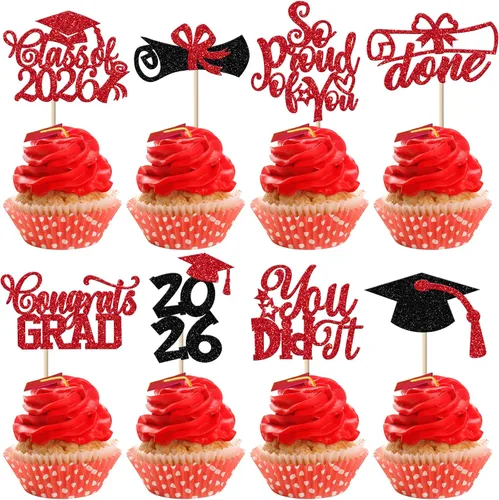 Vista 25 de Rsstarxi Paquete de 40 decoraciones para cupcakes Class of 2025 Congrats Grad 2025 Grad Cap Diploma Cupcake Picks Decoraciones para So Proud of You