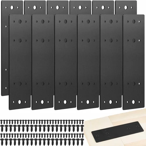 Vista 7 de Tandefio 6 placas planas rectas de acero de 10 x 3 pulgadas, placa de reparación de metal negro con soporte de unión de fijación de agujeros con 72