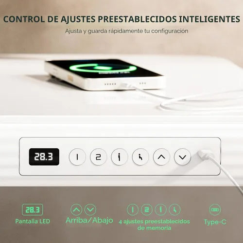 Vista 5 de FLEXISPOT Comhar - Escritorio de pie eléctrico de cristal puro con cajones, escritorio y puertos de carga USB, escritorio ergonómico de altura