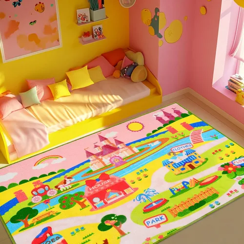 Vista 9 de Booooom Jackson Alfombra Infantil de Tren y Ciudad - Antideslizante, Lavable, Pista de Carreras de Coches para Niños y Niñas