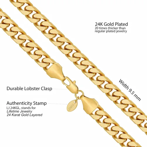 Vista 4 de LIFETIME JEWELRY Miami - Cadena de eslabones cubanos de corte cuadrado, chapado en oro de 24 quilates (0.197 in y 0.374 in)