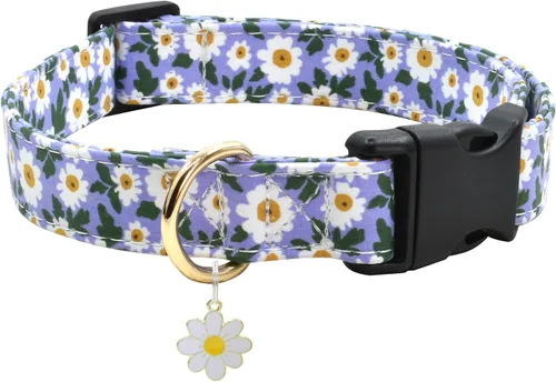 Vista 14 de Collar de perro con patrones de flores con accesorios, collares de algodón suave para perros pequeños, medianos y grandes, hembras y machos