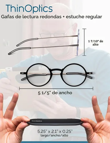 Vista 3 de ThinOptics Frontpage Manhattan - Gafas de lectura y funda de aluminio Milano, Marrón Estuche regular/marrón redondo