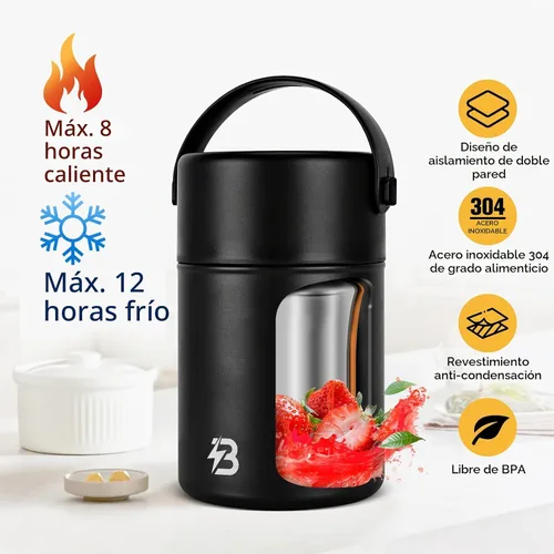 Vista 2 de Termo para comida caliente, frasco térmico para sopa de almuerzo de 29 onzas, recipiente aislado de boca ancha para comida caliente con cuchara