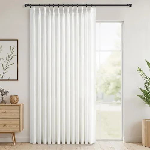 Vista 36 de Topfinel 2 paneles de cortinas plisadas de lino beige y blanco de 63 pulgadas de largo, para dormitorio y sala de estar, cortinas semitransparentes