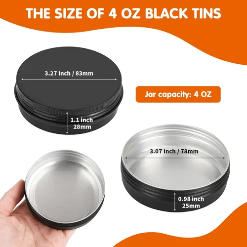 Vista 2 de Latas de 4 onzas con tapas, paquete de 12 latas redondas de 4 onzas, latas de aluminio con tapas, recipientes recargables de 4 onzas para bálsamos