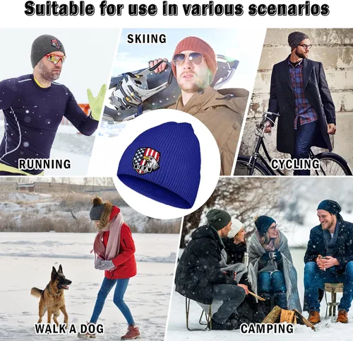 Vista 7 de Gorros para hombre, cálidos sombreros de invierno con bandera americana, águila calva, bordados, de punto suave, con diseño de calavera, 6 34-7 14