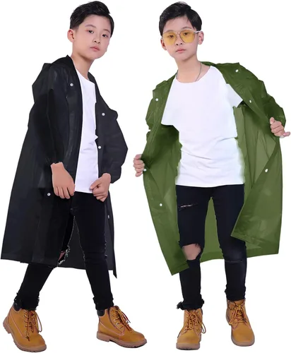 Vista 57 de Chaqueta de lluvia para niños, paquete de 2 ponchos de lluvia para niños, impermeables reutilizables para niños y niñas, impermeable, para exteriores