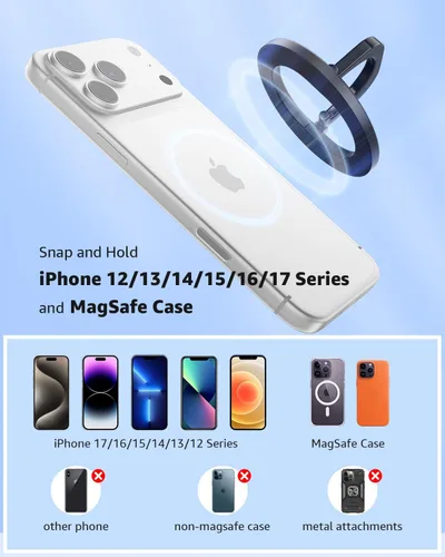 Vista 6 de Paquete de 2: SUPERONE para agarre de teléfono MagSafe, soporte magnético ajustable para anillo de teléfono extraíble compatible con accesorios
