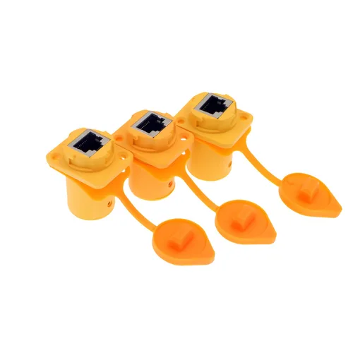 Vista 6 de Alvin's Cables 90 grados RJ45 interfaz impermeable zócalos conector IP65 Ethernet montaje en panel ángulo recto 3pcs RJ45 conector