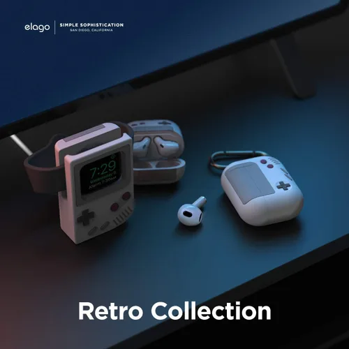 Vista 8 de elago AW5 - Funda compatible con AirPods de 3ª generación (2021), diseño clásico de consola de juegos portátil compatible con Apple AirPods 3, Negro