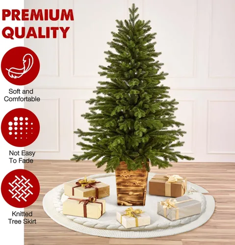 Vista 2 de Hommtina Falda de Árbol de Navidad de 48 Pulgadas Blanca, Decoraciones de Árbol de Navidad Falda de Árbol de Piel Sintética para Navidad Fiestas