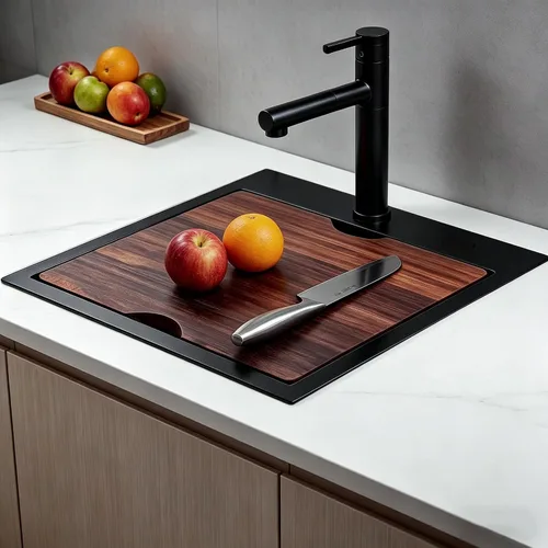 Vista 22 de Friho Fregadero de barra empotrable negro de 15 x 15 pulgadas, fregadero de cocina de acero inoxidable de un solo tazón montado en superficie