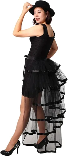 Vista 2 de Falda Victoriana Steampunk Bustle de 6 Capas con Cinturón Anudable de Tul Tutú Sobrefalda A-Negro