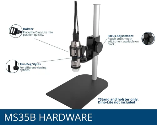 Vista 3 de Dunwell Tech, Inc MS35B - Soporte vertical con ajuste de enfoque para Dino-Lite