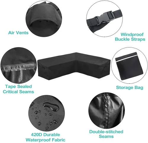 Vista 3 de Funda de sofá seccional para muebles de patio, resistente a la intemperie, resistente a la intemperie, 420D, Oxford, para exteriores, en forma de L