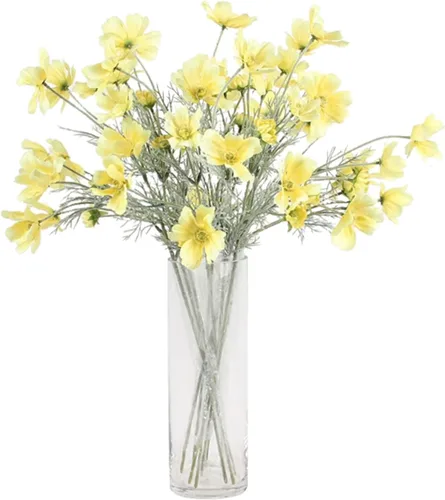Vista 8 de 2 piezas de plantas de flores artificiales Coreopsis, arreglos de flores de seda, ramos de boda, decoraciones, centros de mesa florales de plástico