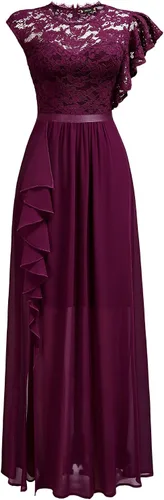Vista 4 de Miusol Vestido largo formal de encaje floral con volantes para dama de honor
