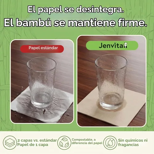 Vista 4 de Jenvita Servilletas de cóctel 100% bambú, 2 capas, paquete de 50, 4.5 x 4.5
