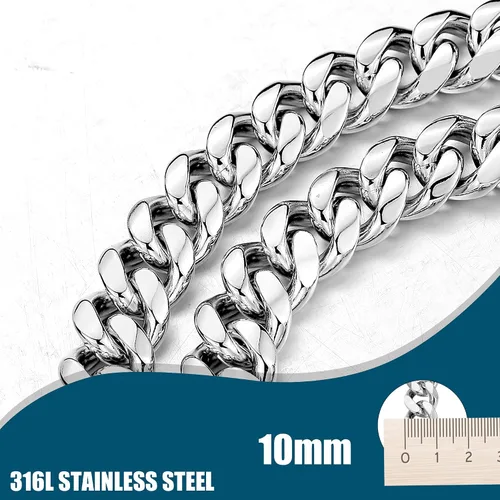 Vista 3 de Correa de cadena de plata para perro, acero inoxidable de oro de 18 quilates, correa de perro con mango de cuero para perros (3 pies/plateado)