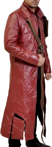Vista 5 de Prime-Fashion Mens Distressed Maroon Star Protector King Costume Jacket Abrigo de piel sintética granate