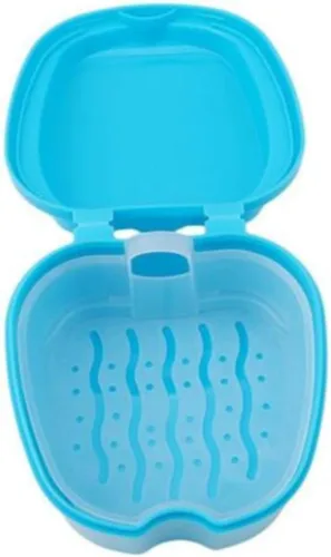 Vista 2 de Estuche de baño para dentadura postiza, contenedor de almacenamiento con cesta coladora para limpieza de viajes