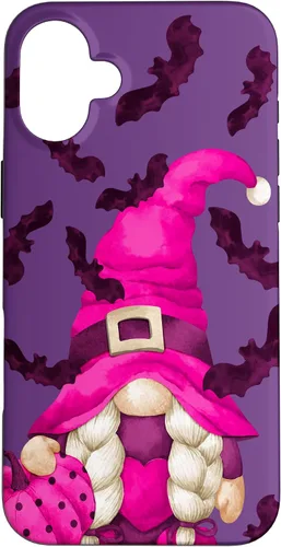Vista 23 de Halloween Pink Pumpkin and Bat Decor with Cute Witch Gnome Case for iPhone 17