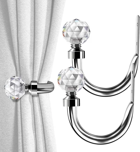 Vista 13 de HIKMLK Sujetadores de cortina de metal hechos a mano 2 piezas, Ganchos sujetadores de cortina decorativos cromados para pared, Soportes laterales
